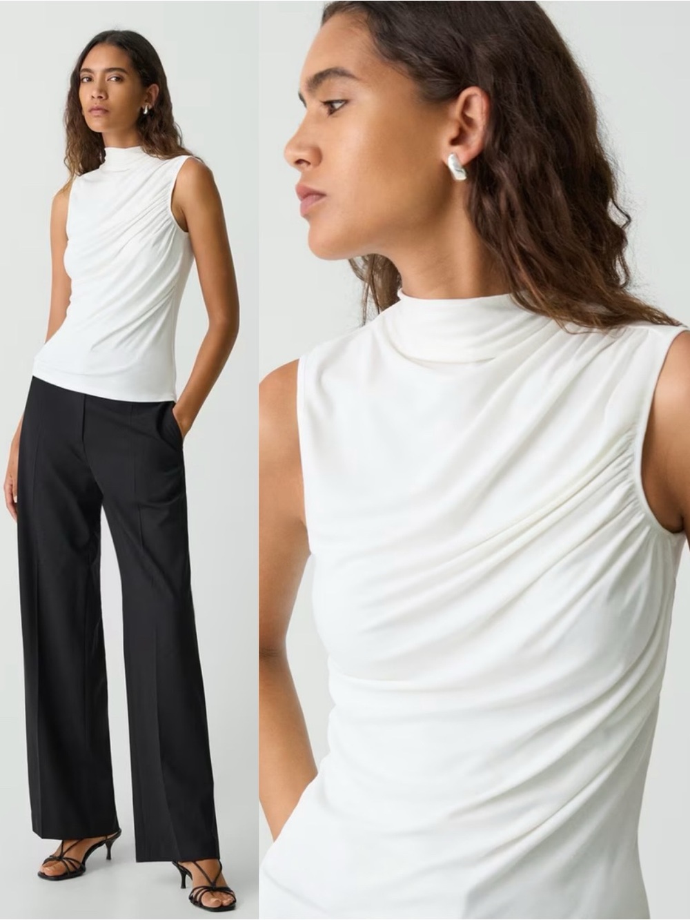 Theory | NWT Subtle Drape Top in Ivory Small Ribbed Viscose